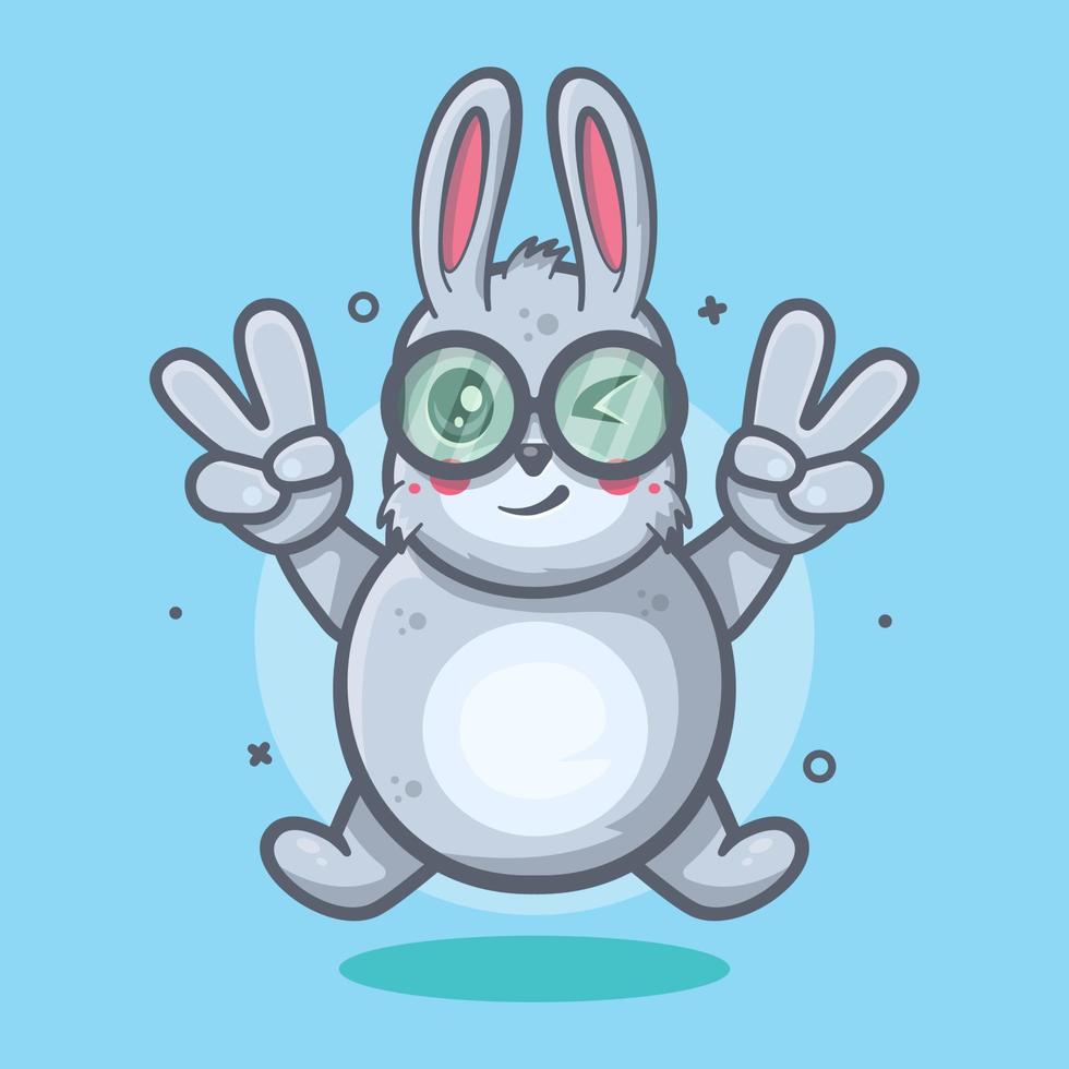 cute rabbit animal character mascot with peace sign hand gesture isolated cartoon in flat style design vector