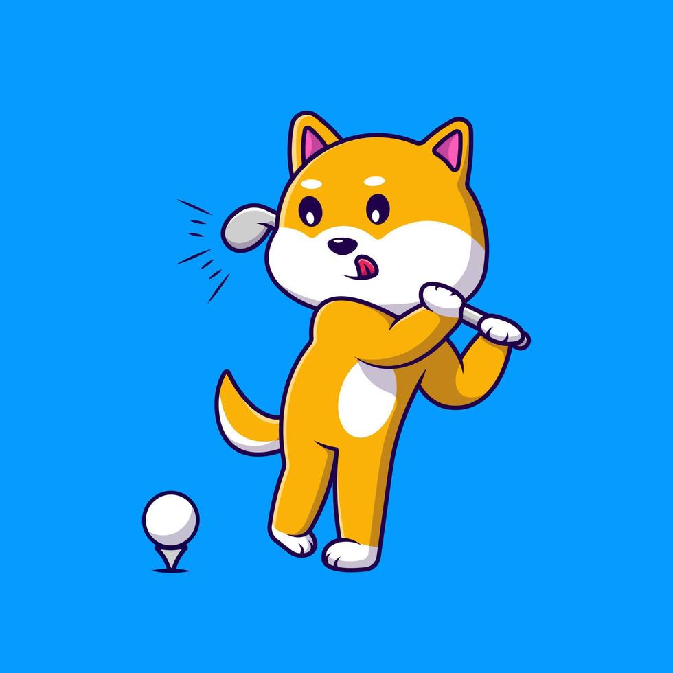 lindo shiba inu jugando golf dibujos animados vector iconos ilustración. concepto de caricatura plana. adecuado para cualquier proyecto creativo.