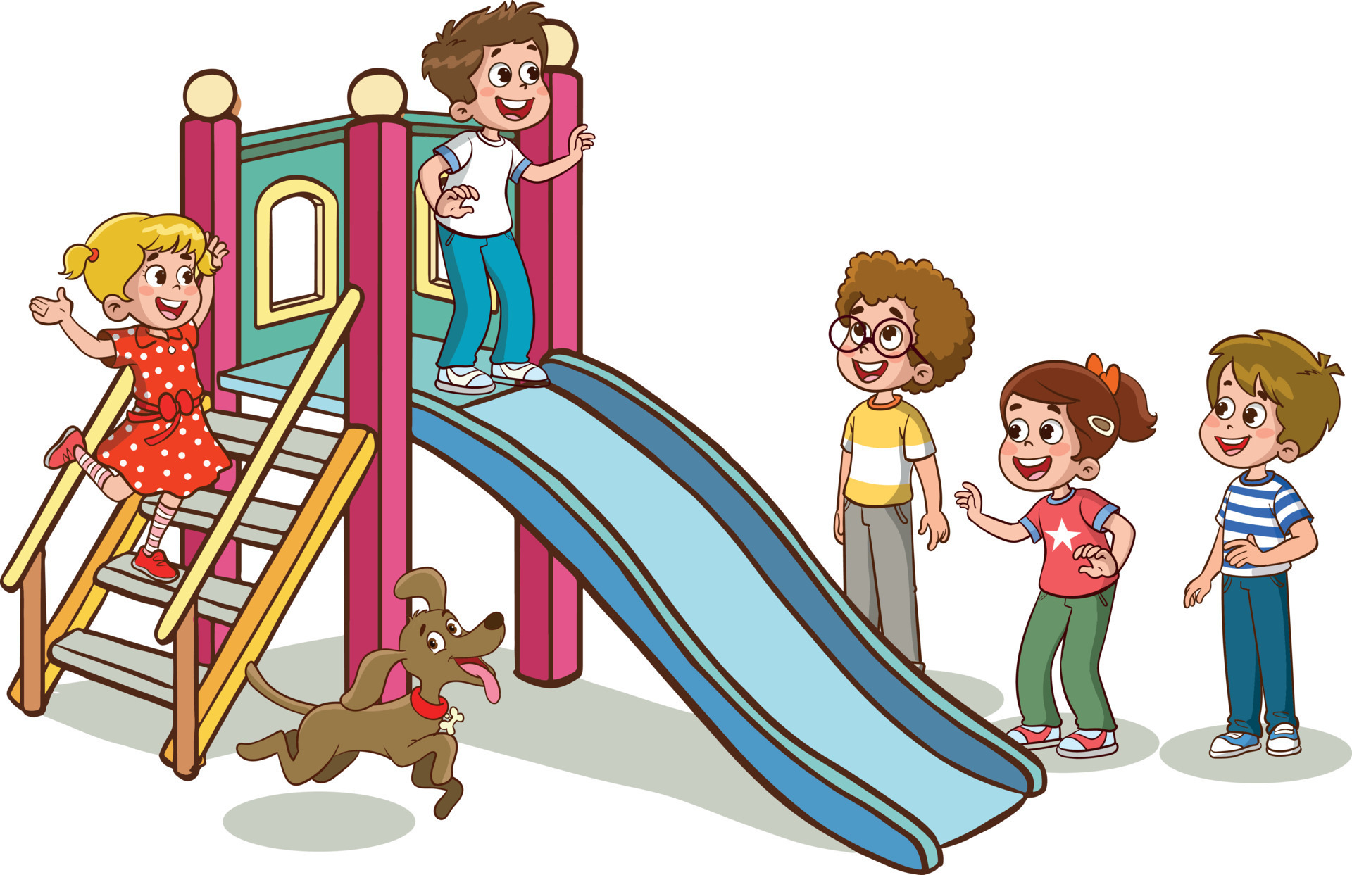 happy cute kid boy and girl play slide together 16825670 Vector Art at