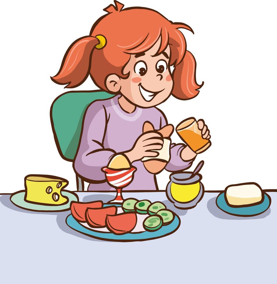 niño desayunando ilustración vectorial vector