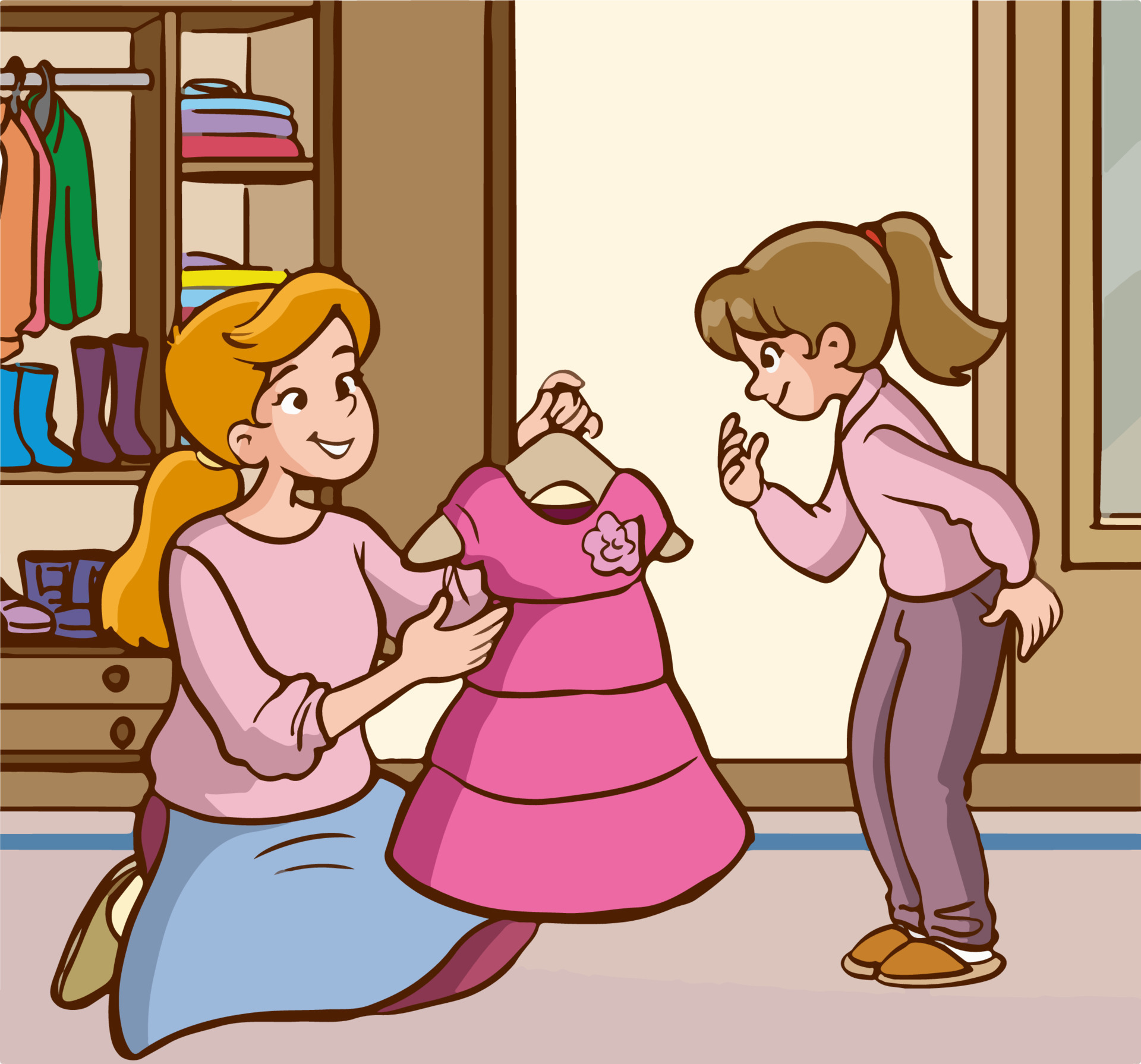 mother and cute little daughter choose dress cartoon vector 16825696 Vector Art at Vecteezy mother and cute little daughter choose dress cartoon vector 16825696 Vector Art at Vecteezy