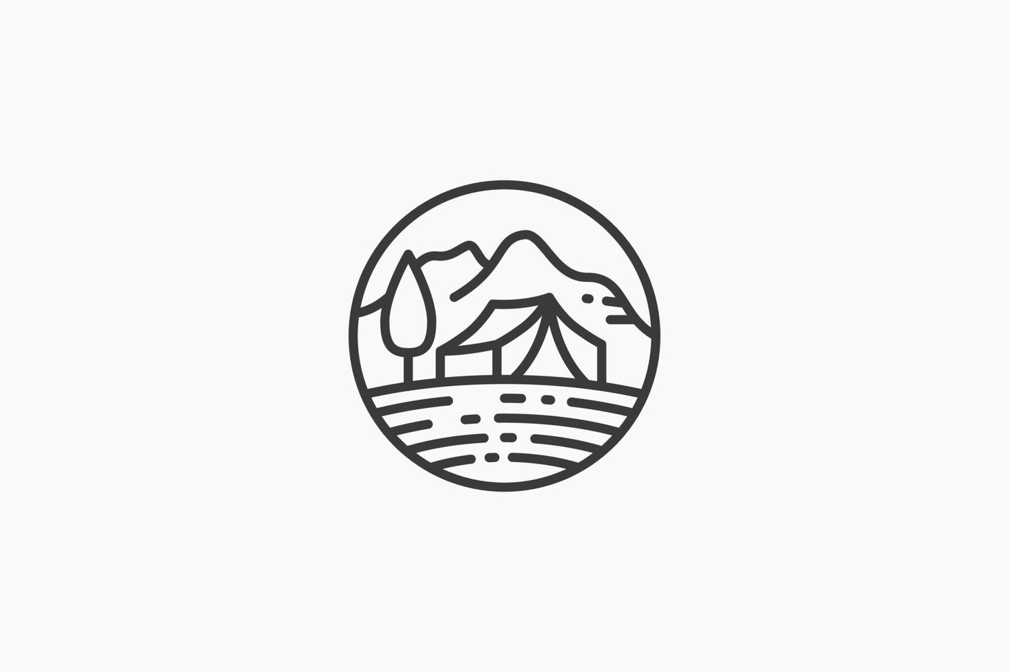 camping logo with a combination of tent, tree, and mountains for any business. vector