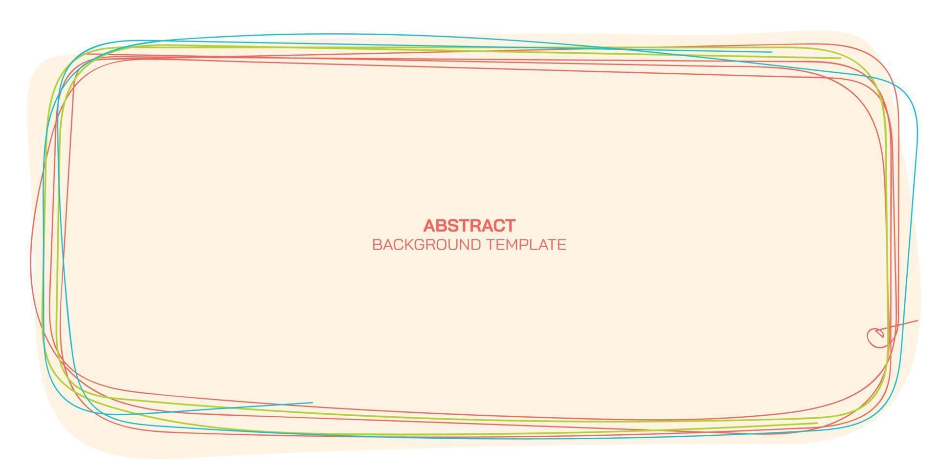 ilustración vectorial abstracta del marco de estilo infantil de dibujo a mano. plantilla de tarjeta de felicitación de borde de fideos coloridos. vector