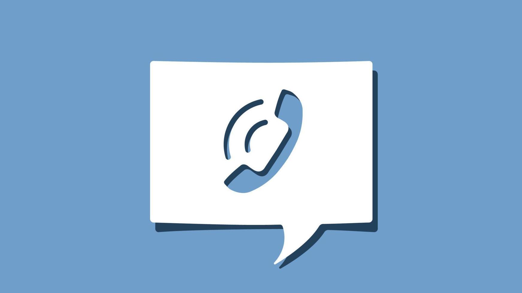 Phone with incoming call icon on cutout white paper speech bubble on blue background vector