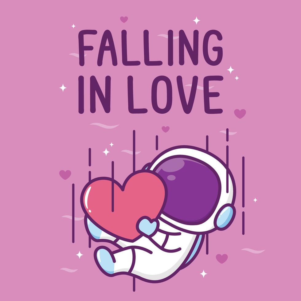 falling in love astronaut illustration for valentines day vector