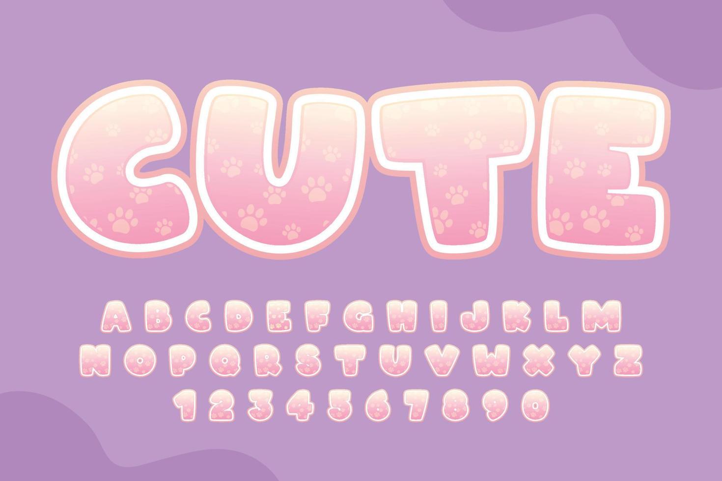 decorative cute Font and Alphabet vector with paw pattern