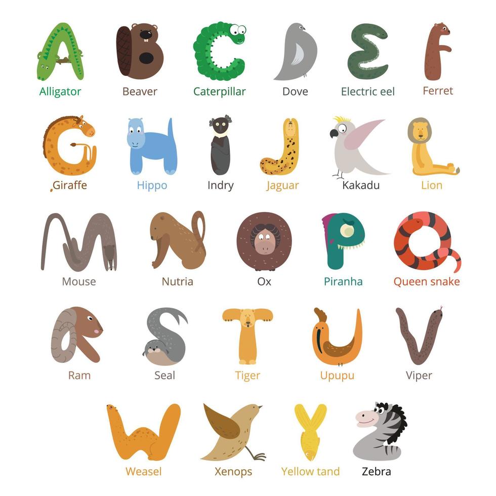 Fun animal alfabet for kids 16826977 Vector Art at Vecteezy