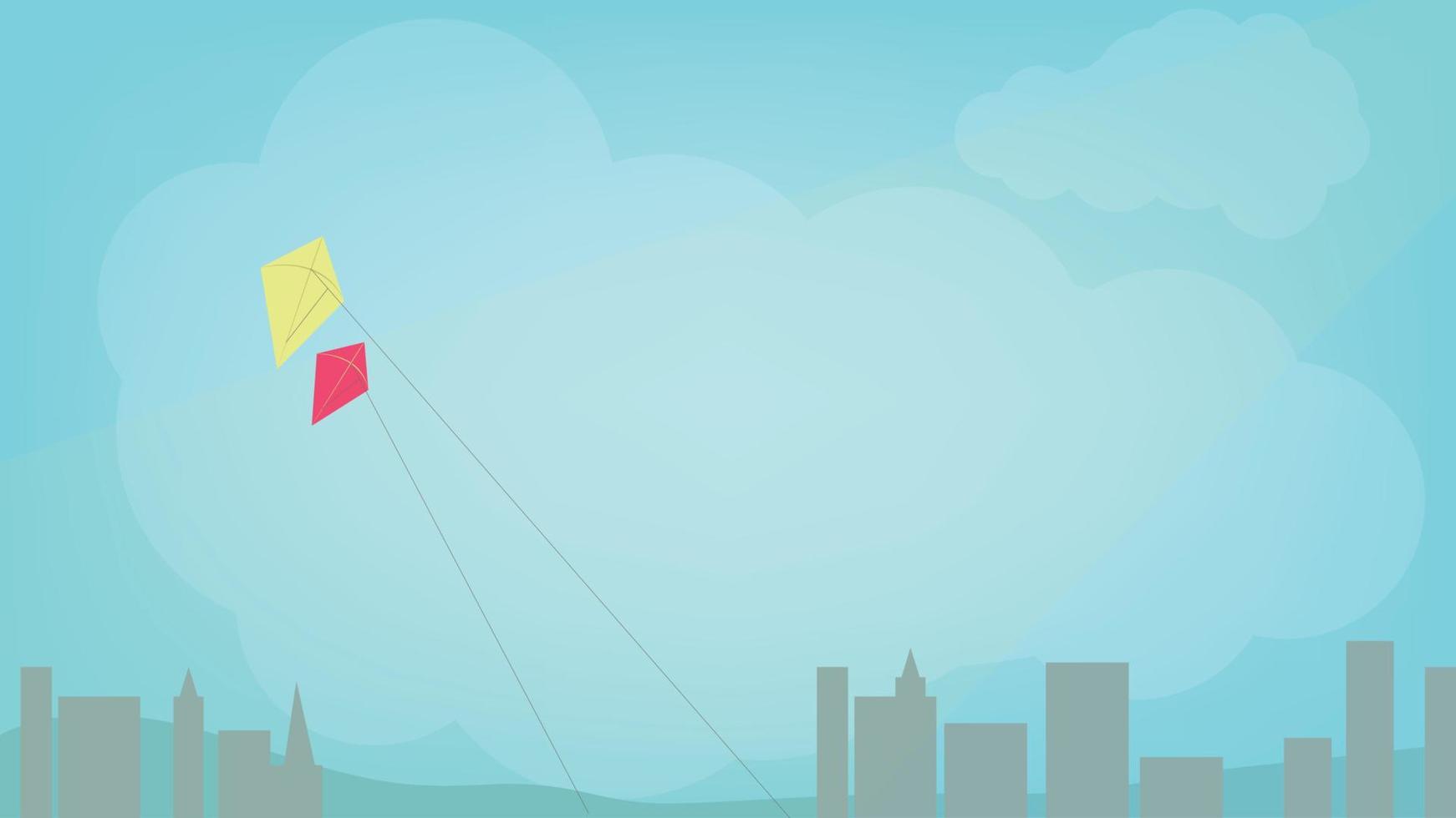 Flying Kites with String in the city vector illustration