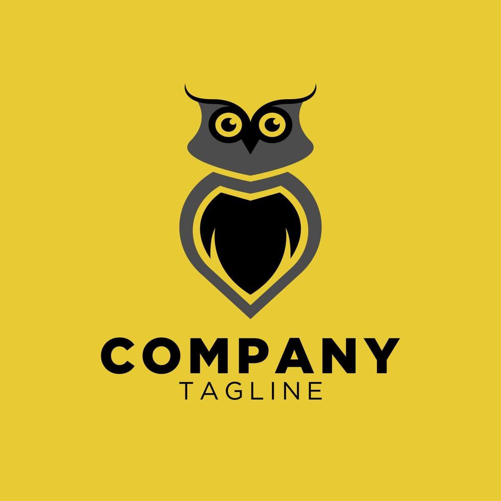 owl logo with a mix of black and gray on a yellow background. Vector logo