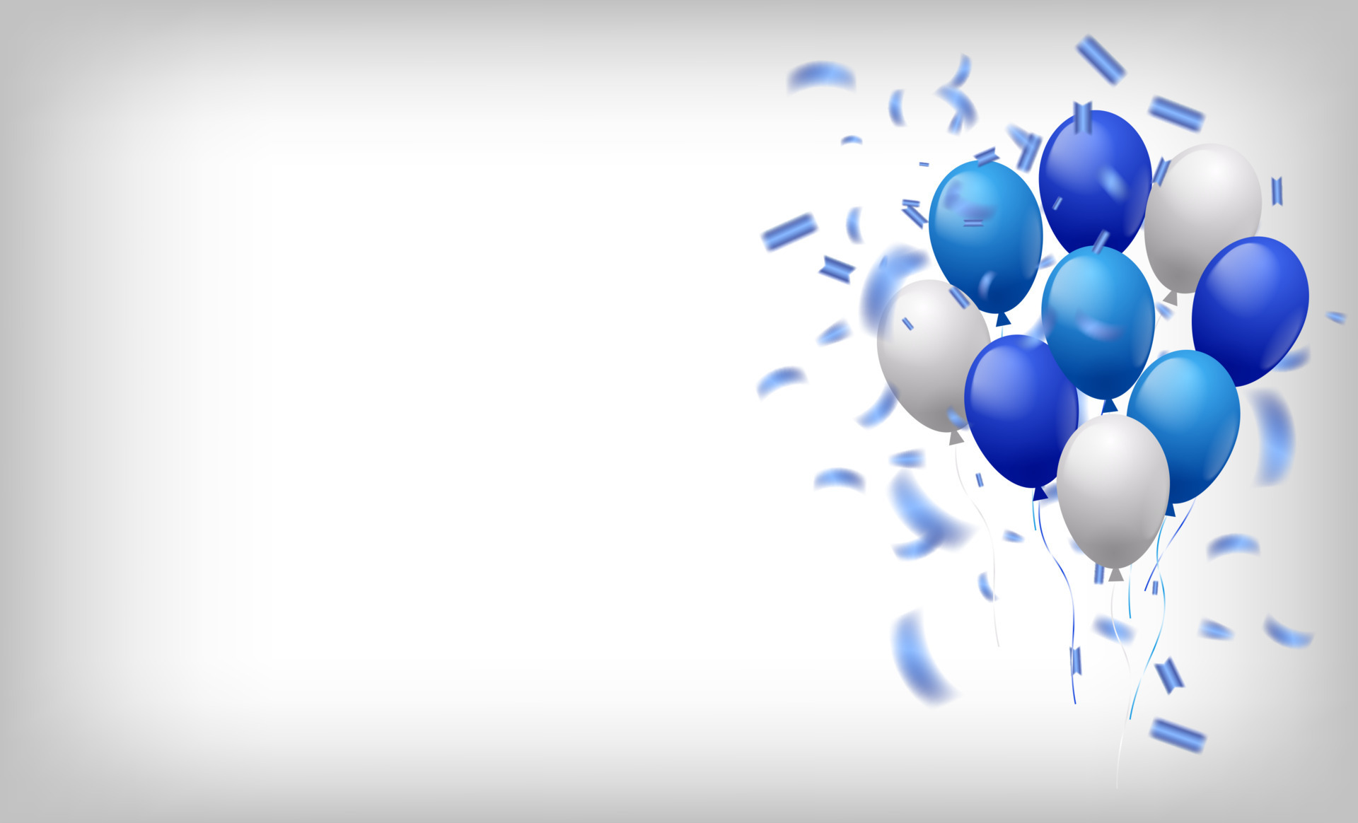 Celebration party banner on white background with blue color balloons