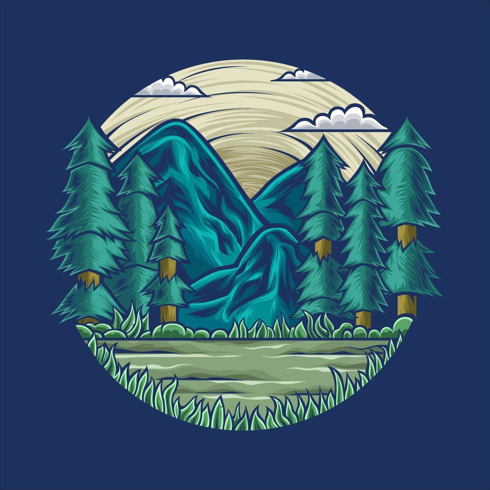 diseño de ilustración vectorial de un paisaje con montañas, excelente para necesidades de impresión como camisetas vector