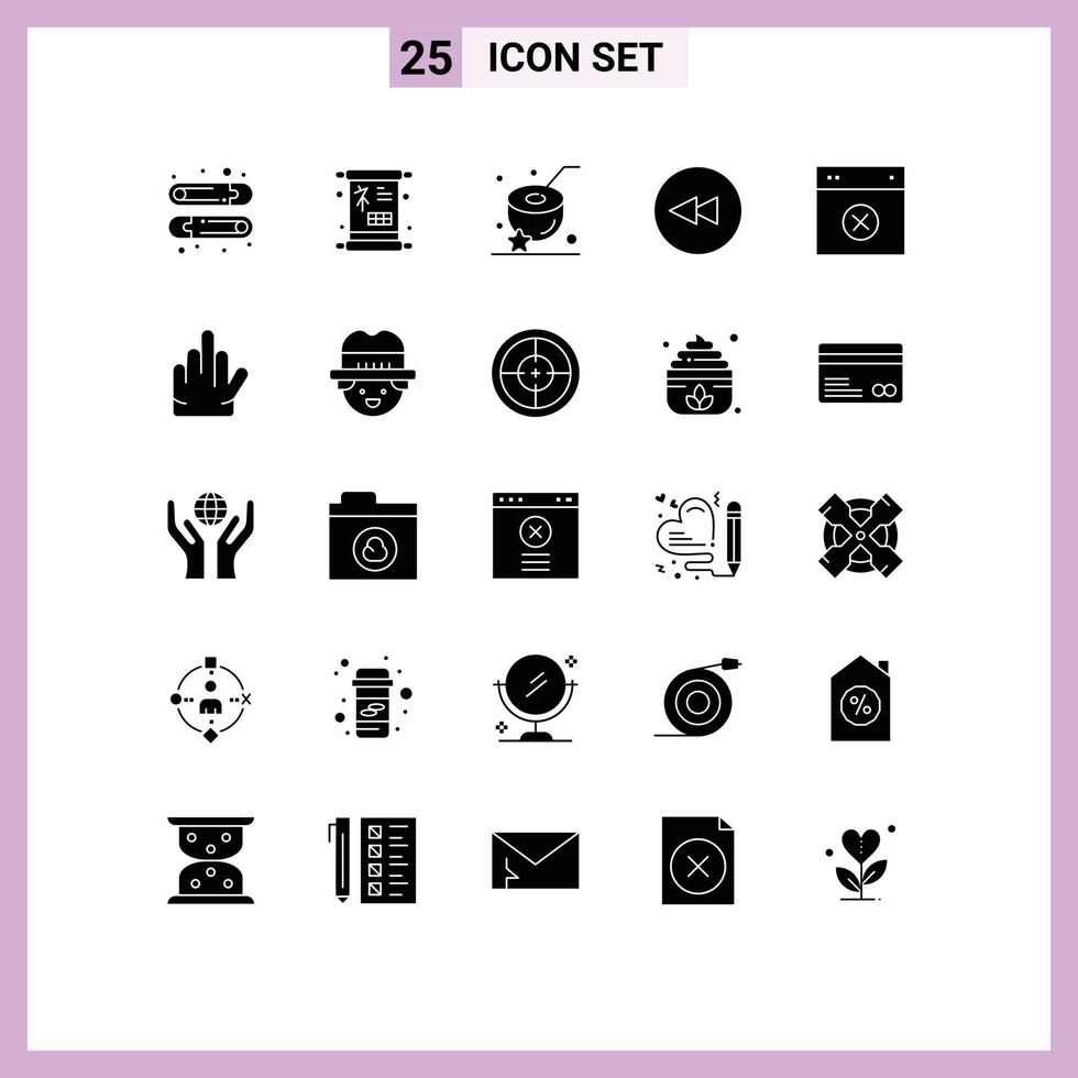 Set of 25 Modern UI Icons Symbols Signs for remove design water cancel circle Editable Vector Design Elements