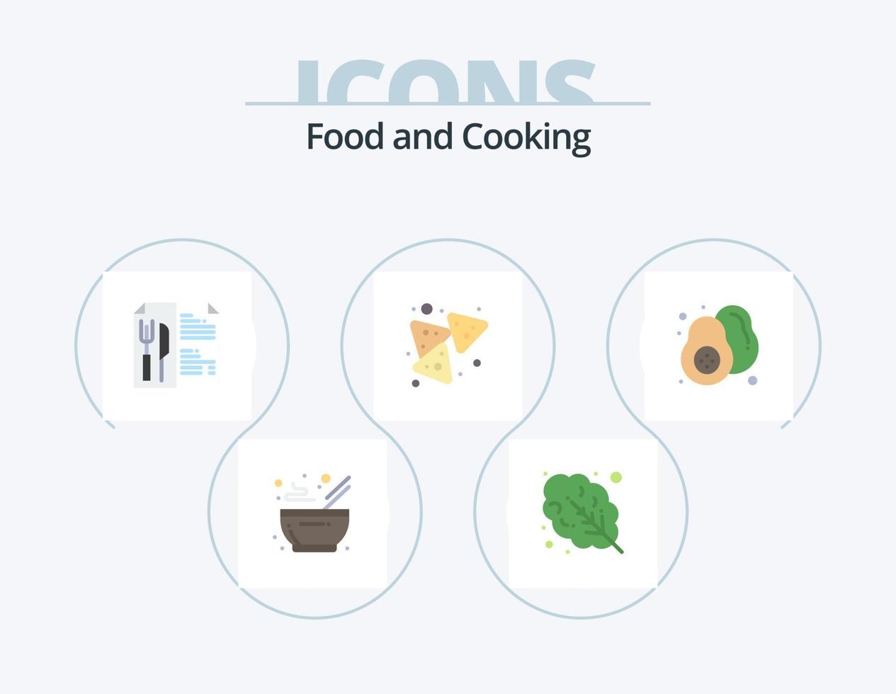 paquete de iconos planos de alimentos 5 diseño de iconos. comida sana. Fruta. menú. comida. nachos vector