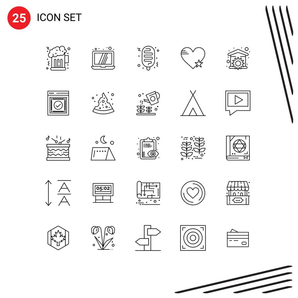 Set of 25 Commercial Lines pack for tool household fast house like Editable Vector Design Elements