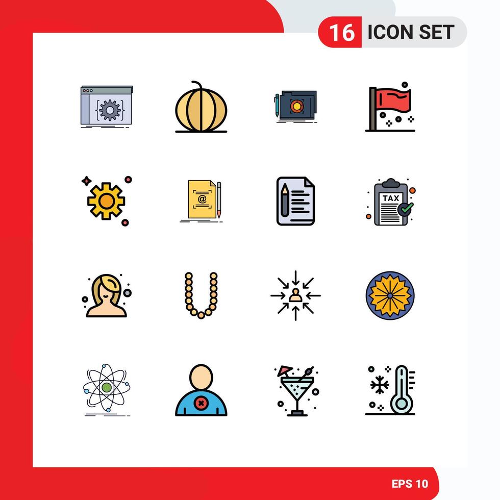 Group of 16 Flat Color Filled Lines Signs and Symbols for global flag pumpkin congress target Editable Creative Vector Design Elements