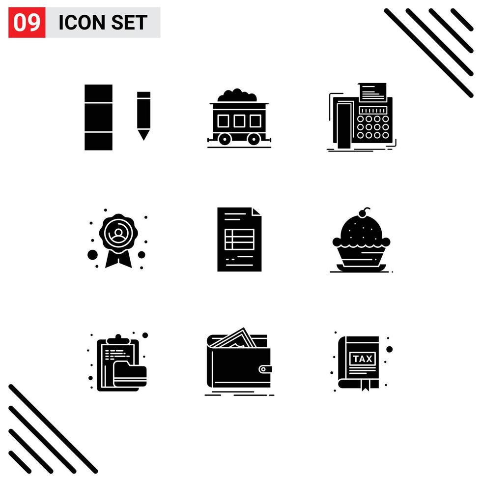 Universal Icon Symbols Group of 9 Modern Solid Glyphs of business business report telephone business quality badge Editable Vector Design Elements