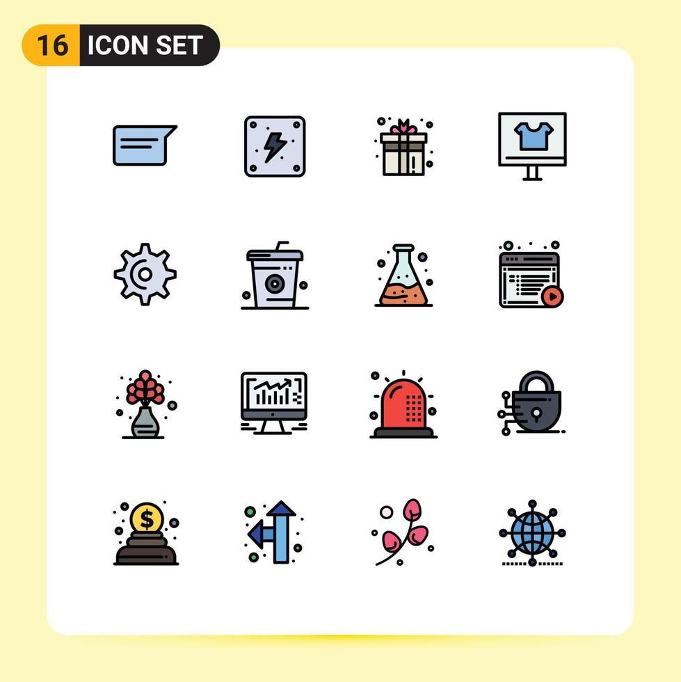 Mobile Interface Flat Color Filled Line Set of 16 Pictograms of wheel commerce box buy apparel Editable Creative Vector Design Elements