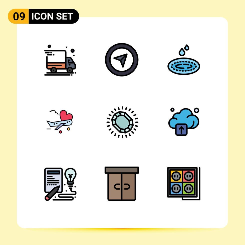 Group of 9 Filledline Flat Colors Signs and Symbols for loop jewelry droop fashion plane Editable Vector Design Elements
