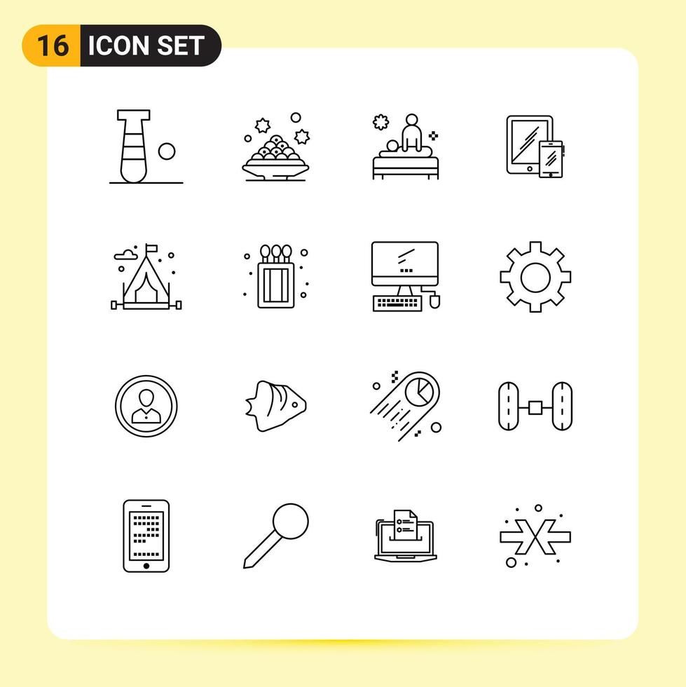16 Universal Outline Signs Symbols of tablet business dish smartphone massage Editable Vector Design Elements