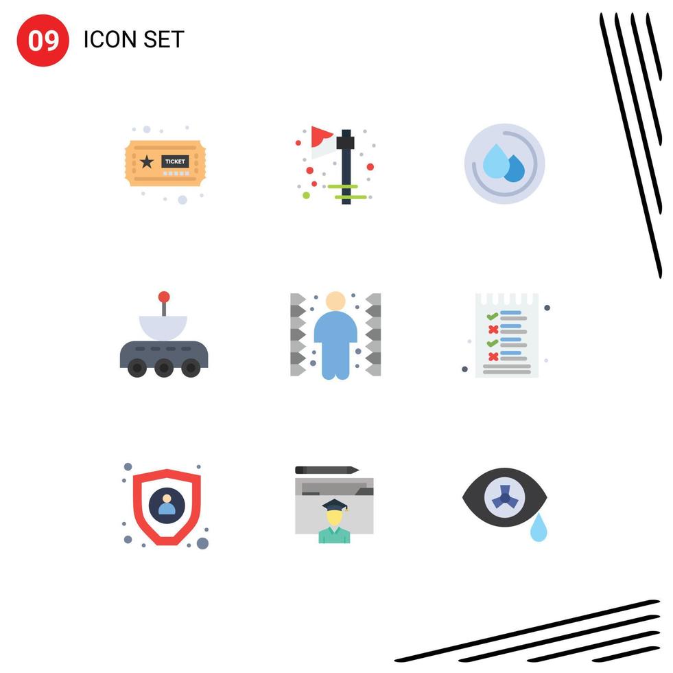 Group of 9 Modern Flat Colors Set for maze challenge droop space science Editable Vector Design Elements