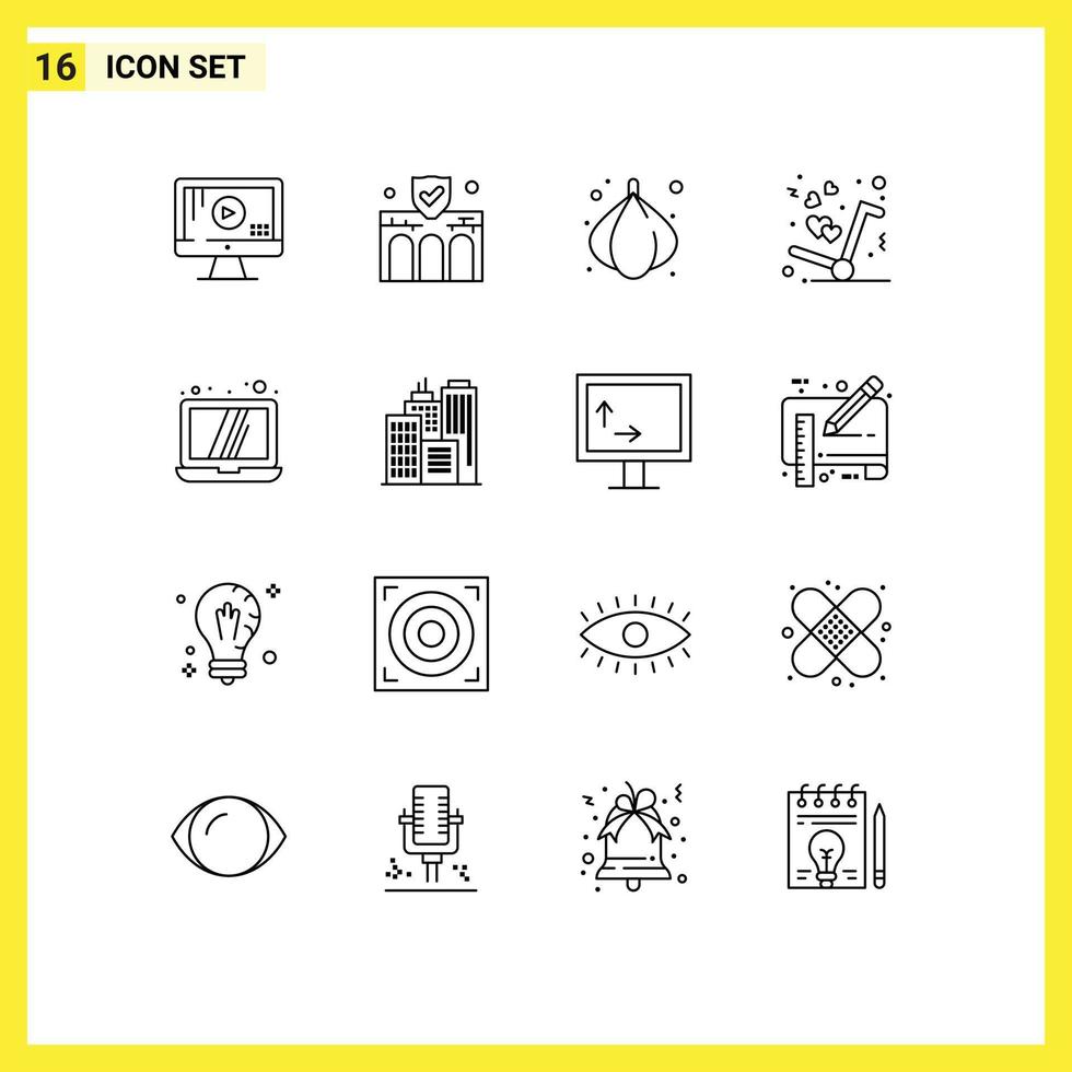 Pack of 16 creative Outlines of laptop love property like delivery Editable Vector Design Elements