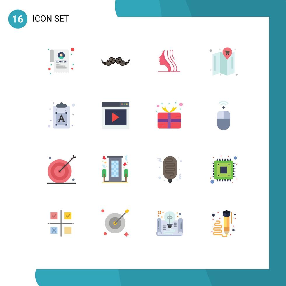 Modern Set of 16 Flat Colors Pictograph of font creative female cart map Editable Pack of Creative Vector Design Elements