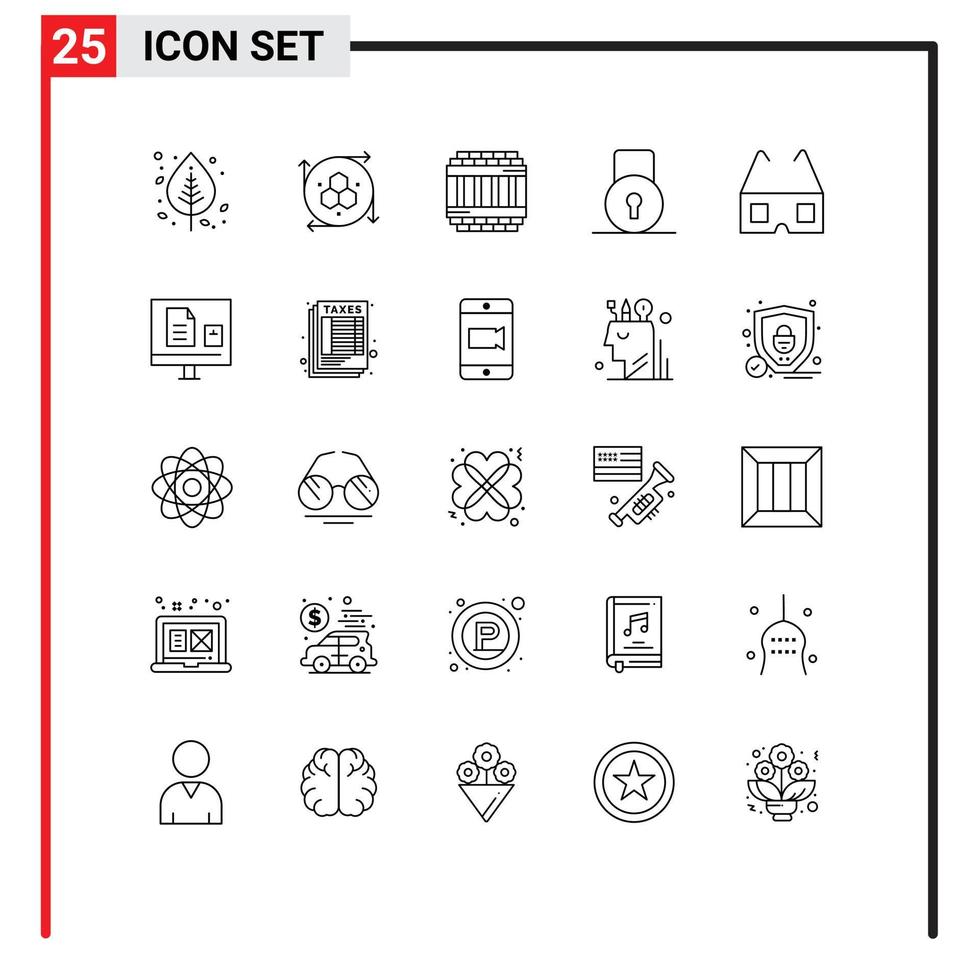 Editable Vector Line Pack of 25 Simple Lines of cinema protect modeling tool lock pad prison Editable Vector Design Elements