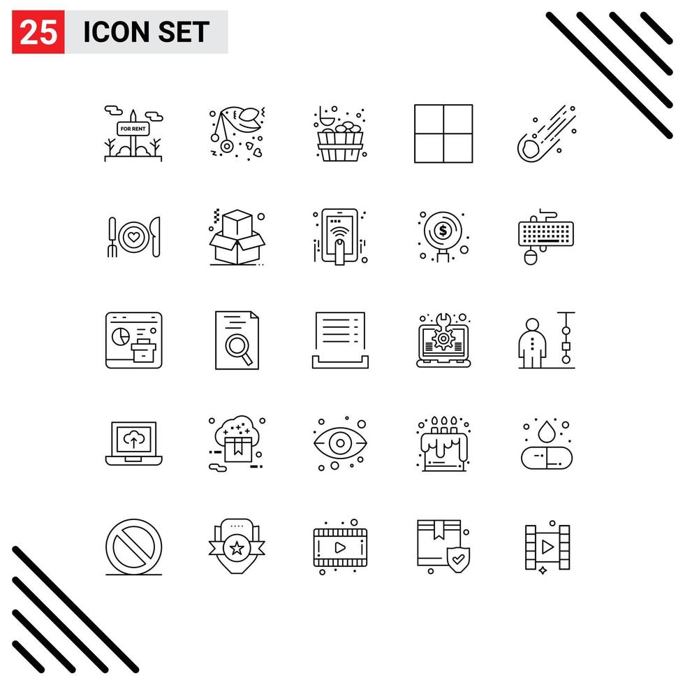 Pictogram Set of 25 Simple Lines of space astronomy romance asteroid grid Editable Vector Design Elements
