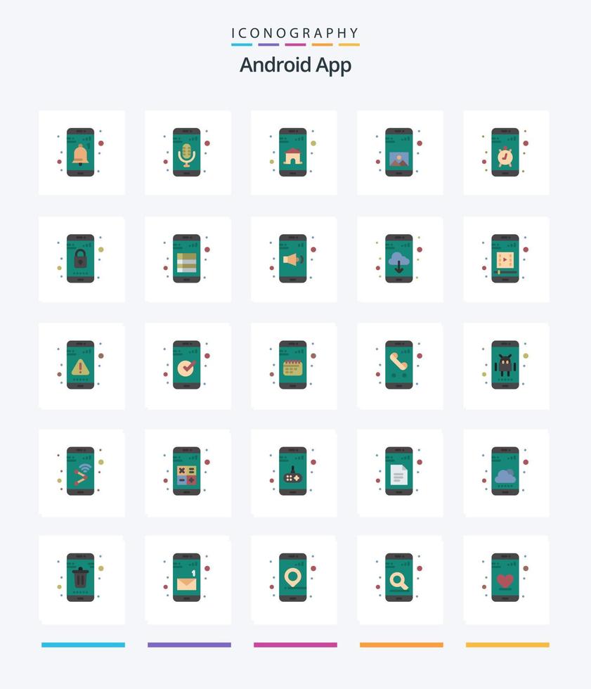 Creative Android App 25 Flat icon pack  Such As contact. mobile. app. gallery. app vector
