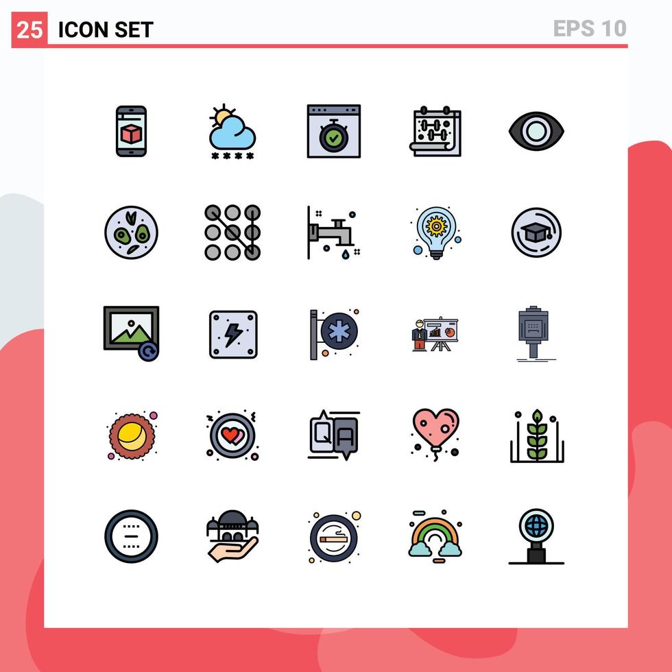 Pictogram Set of 25 Simple Filled line Flat Colors of eye gym browser fitness time Editable Vector Design Elements