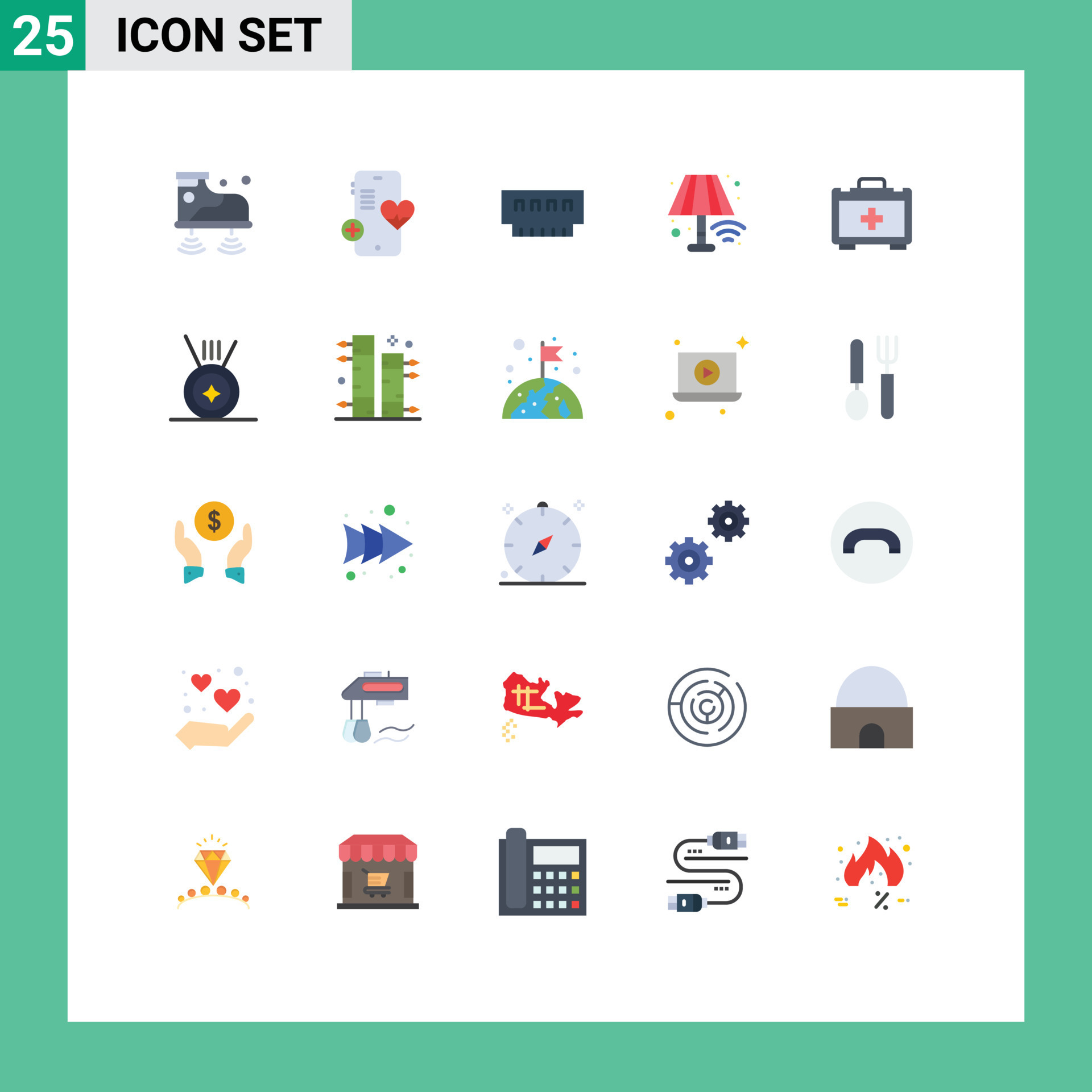 Set of 25 Modern UI Icons Symbols Signs for bag lamp computers home ...