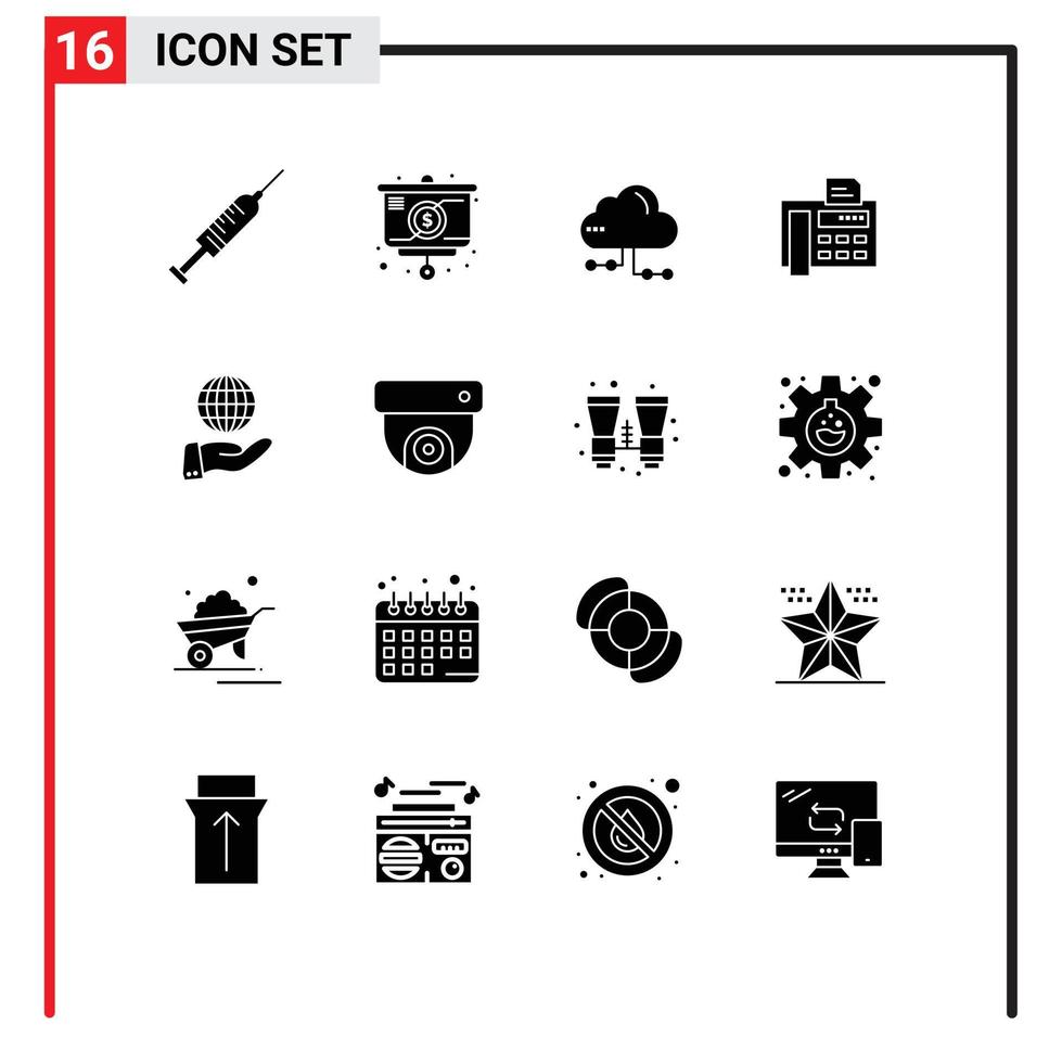 User Interface Pack of 16 Basic Solid Glyphs of business typewriter money phone network Editable Vector Design Elements