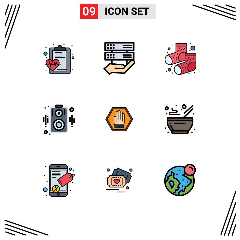 Modern Set of 9 Filledline Flat Colors Pictograph of traffic hand dots stop loudspeaker Editable Vector Design Elements