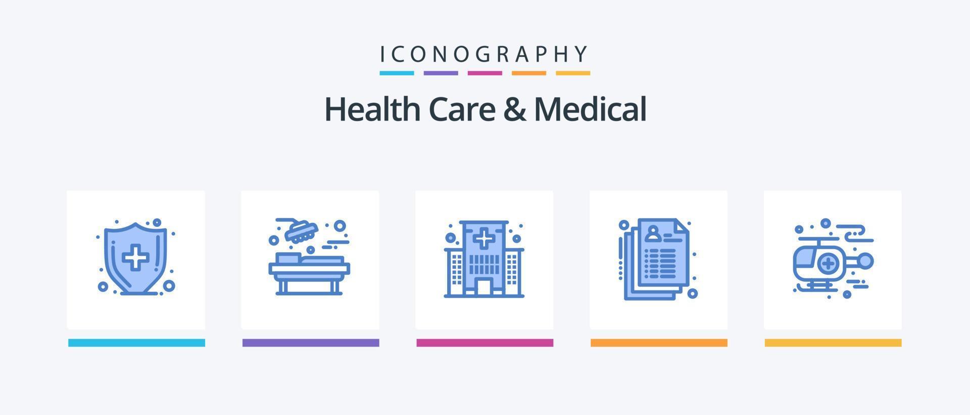 Health Care And Medical Blue 5 Icon Pack Including helicopter. record. care. medical. care. Creative Icons Design vector