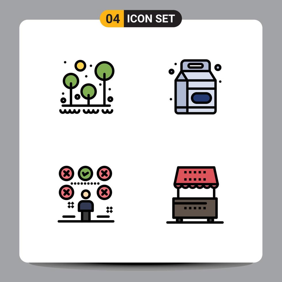 Set of 4 Commercial Filledline Flat Colors pack for camping checklist survival bottle man Editable Vector Design Elements
