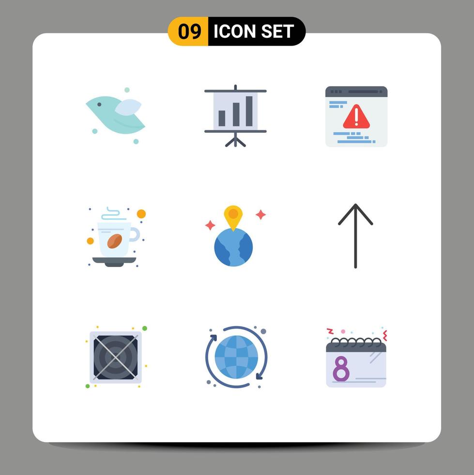 9 Universal Flat Color Signs Symbols of location world web hot tea Editable Vector Design Elements