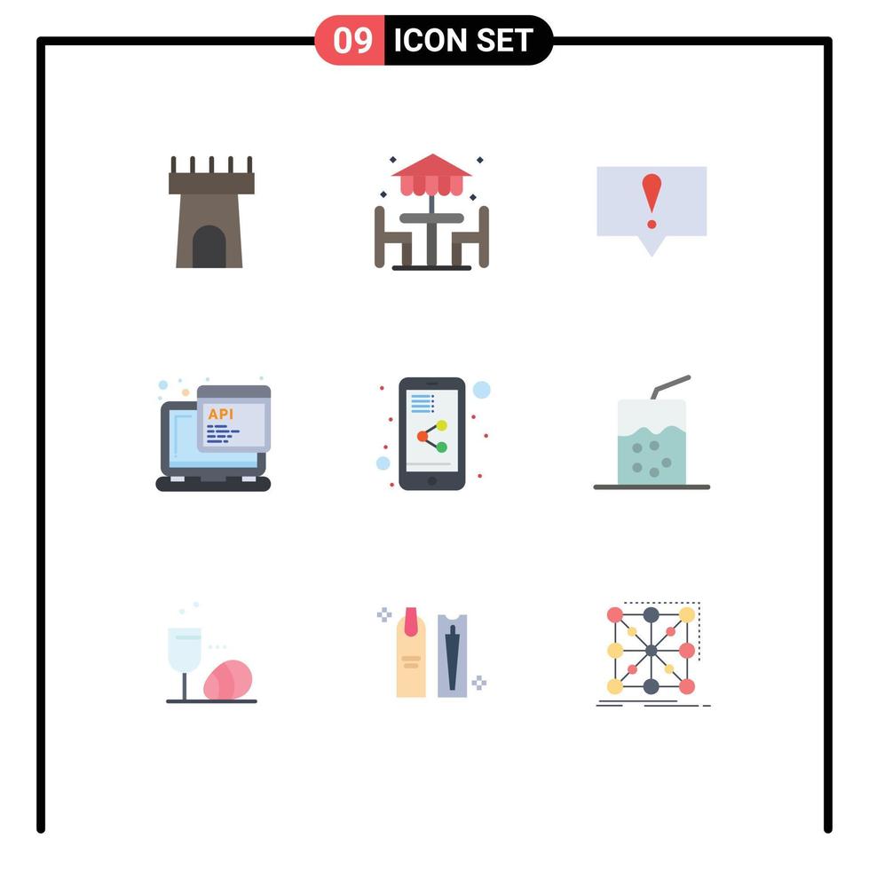 paquete de línea vectorial editable de 9 colores planos simples de cóctel compartir documento burbuja compartir guión elementos de diseño vectorial editables vector