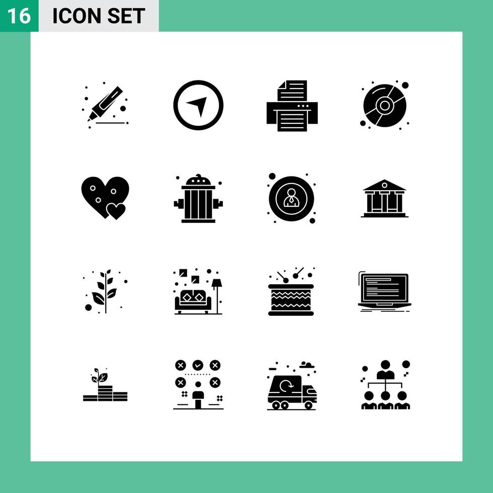 16 Universal Solid Glyph Signs Symbols of small like printer love marketing Editable Vector Design Elements