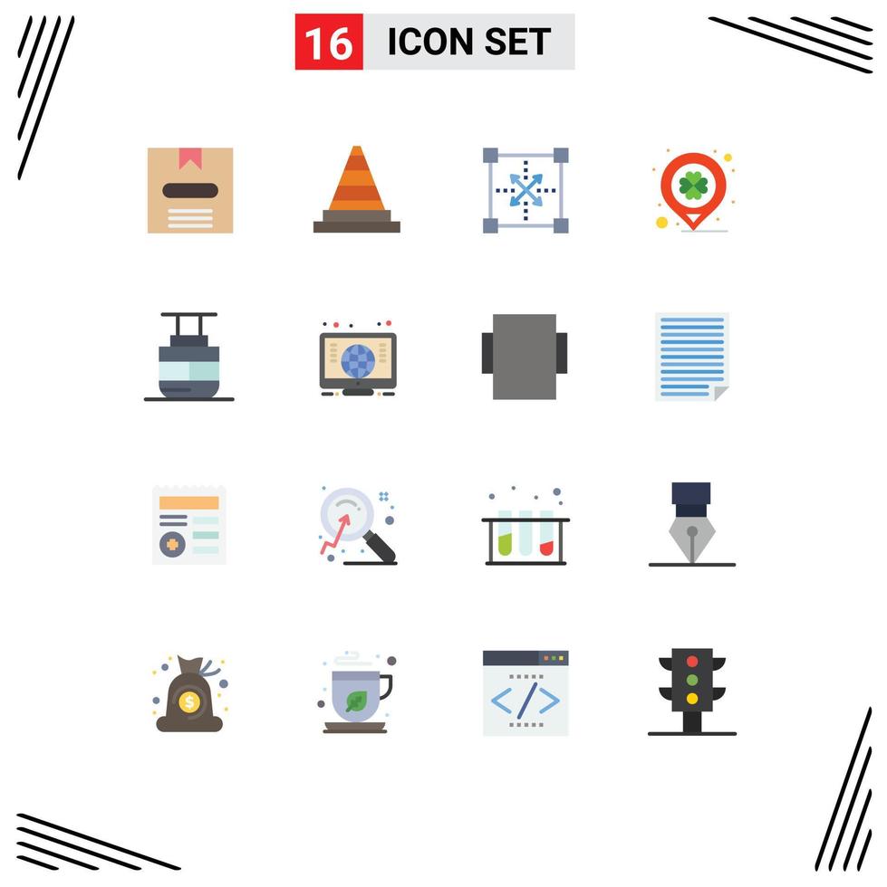 Pack of 16 Modern Flat Colors Signs and Symbols for Web Print Media such as sky lift location coding festival shape Editable Pack of Creative Vector Design Elements