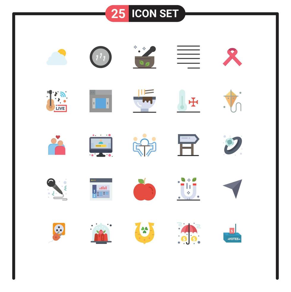 Pack of 25 Modern Flat Colors Signs and Symbols for Web Print Media such as health ribbon hospital text align Editable Vector Design Elements