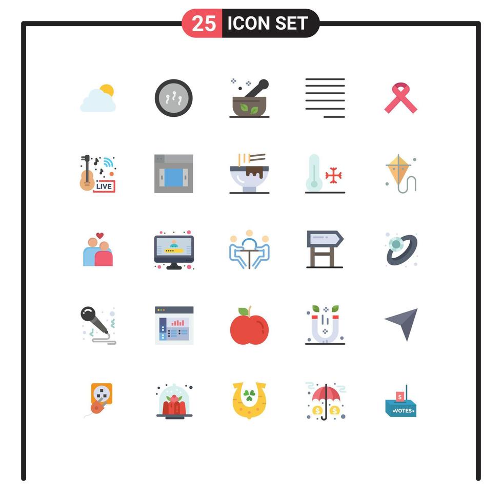 paquete de 25 signos y símbolos de colores planos modernos para medios de impresión web, como la cinta de salud, el texto del hospital alinea elementos de diseño de vectores editables