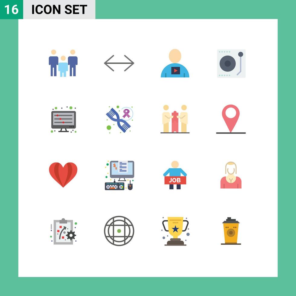 16 Universal Flat Color Signs Symbols of equalizer music avatar media video Editable Pack of Creative Vector Design Elements