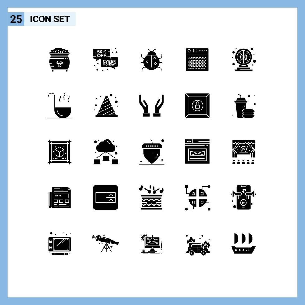Set of 25 Vector Solid Glyphs on Grid for device amplifier price spring ladybug Editable Vector Design Elements