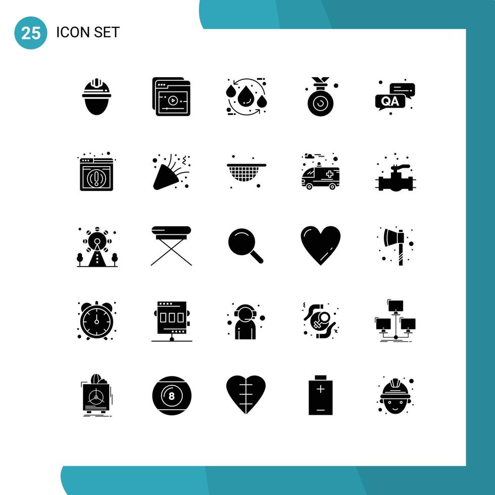 User Interface Pack of 25 Basic Solid Glyphs of answer winner drop olympic water Editable Vector Design Elements