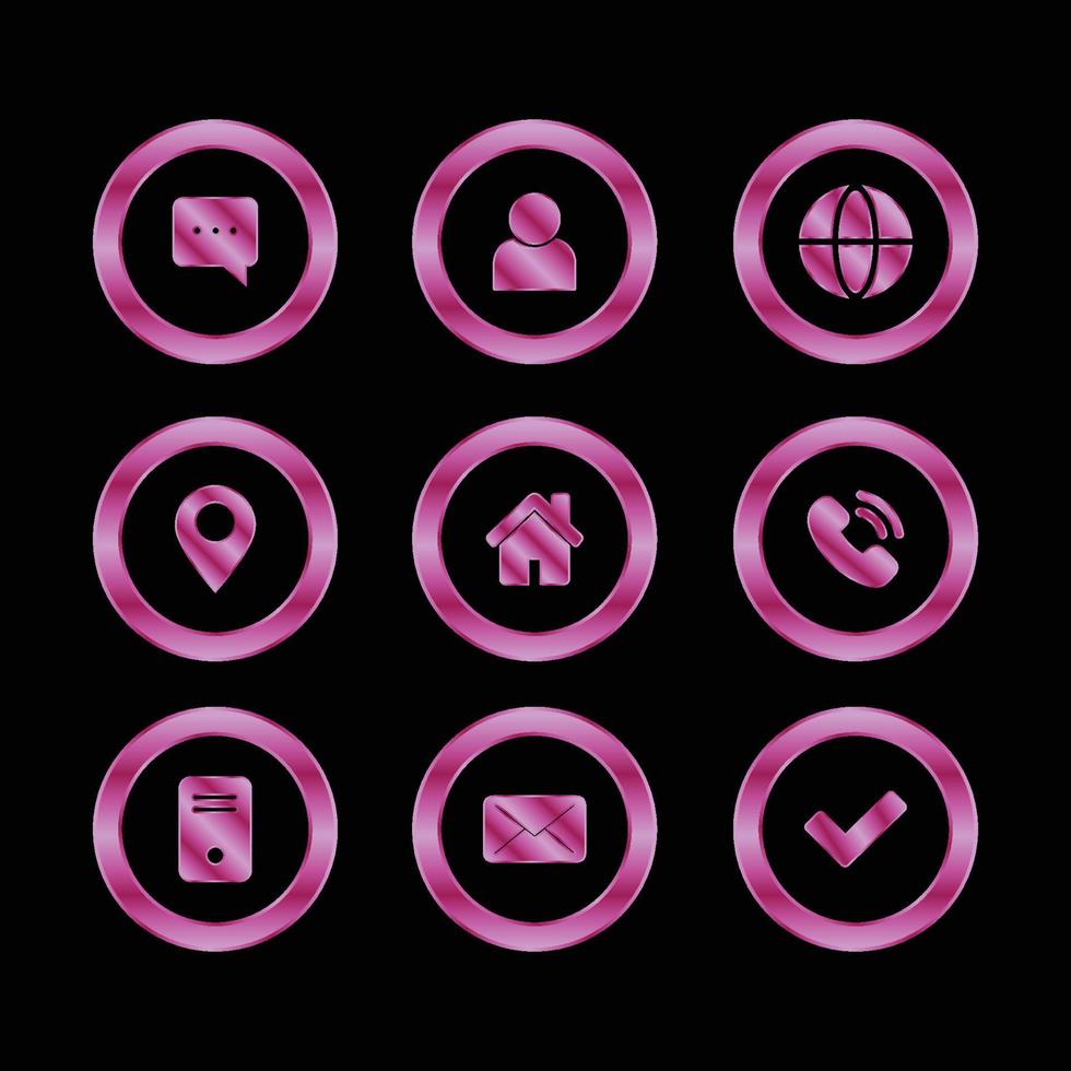 Luxurious pinkish sparkle contact and basic rounded icons collection vector