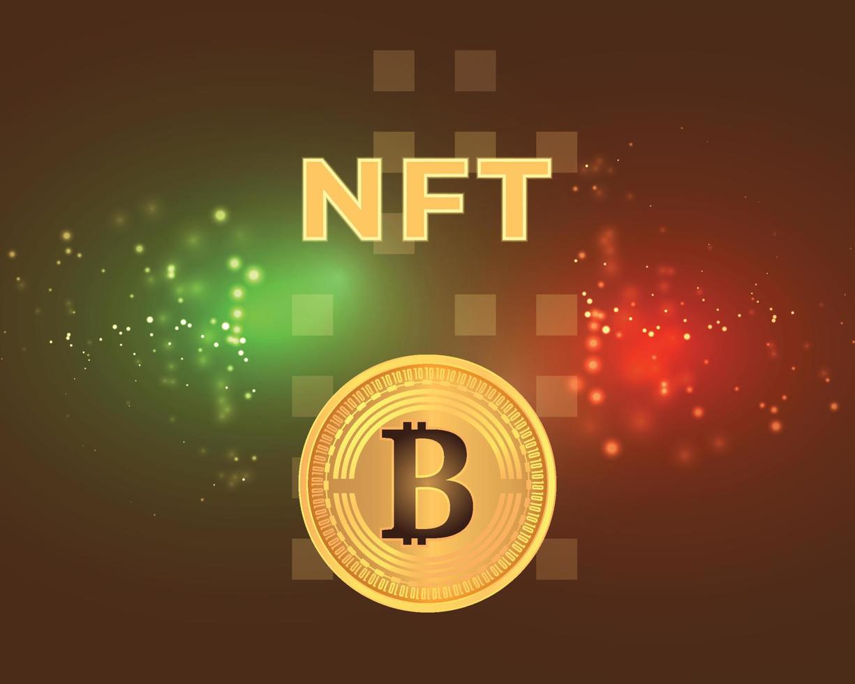 NFT nonfungible token wallpaper with green red and golden glow light background vector
