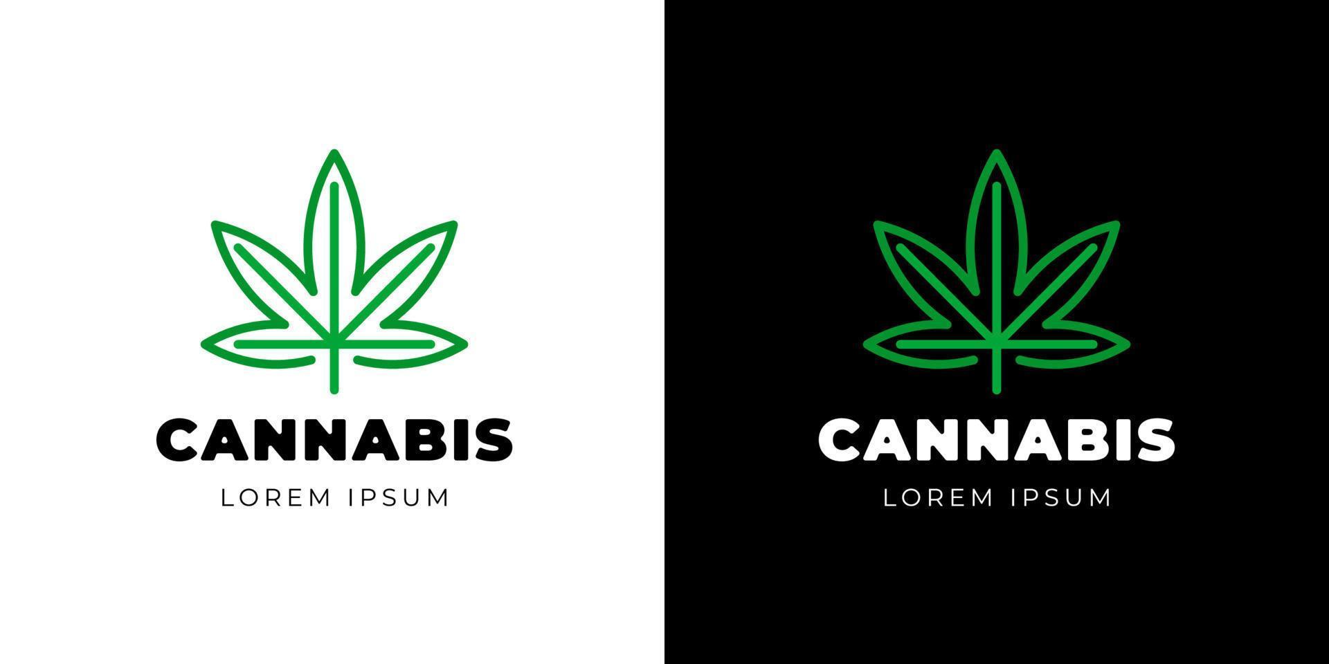 aceite de cáñamo cbd del concepto de logotipo de cannabis medicinal. plantilla de diseño de logotipo lineal de producto natural de hoja de marihuana. emblema de hierba de cannabidiol verde medicinal. insignia de eps vectoriales vector