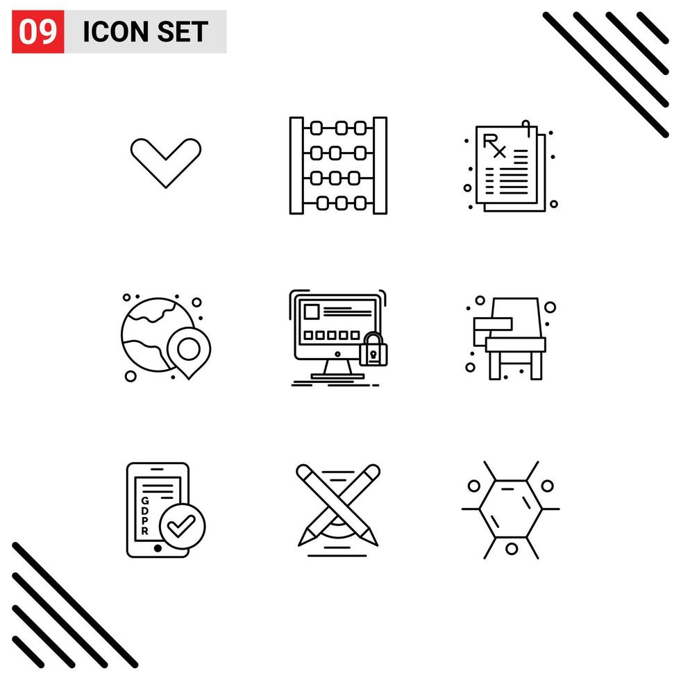 Pack of 9 creative Outlines of safety protection pharmacy protect location Editable Vector Design Elements