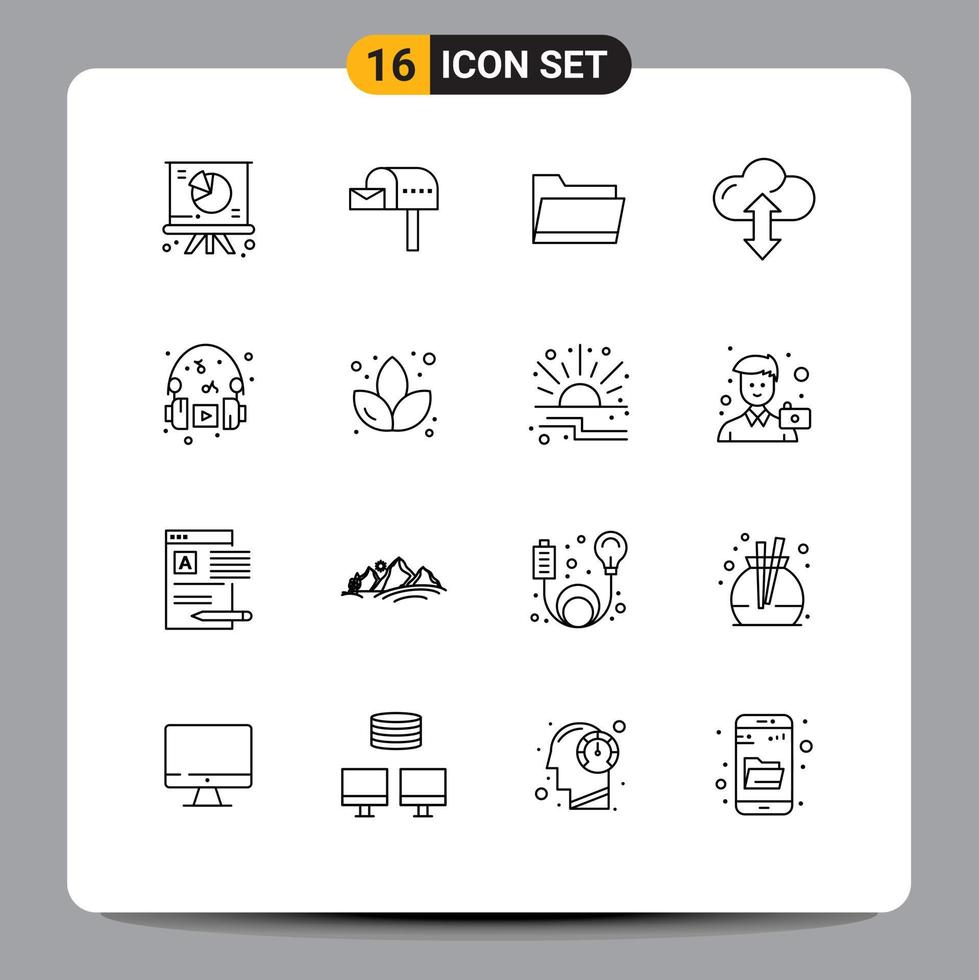 16 Thematic Vector Outlines and Editable Symbols of hobby down folder up cloud Editable Vector Design Elements