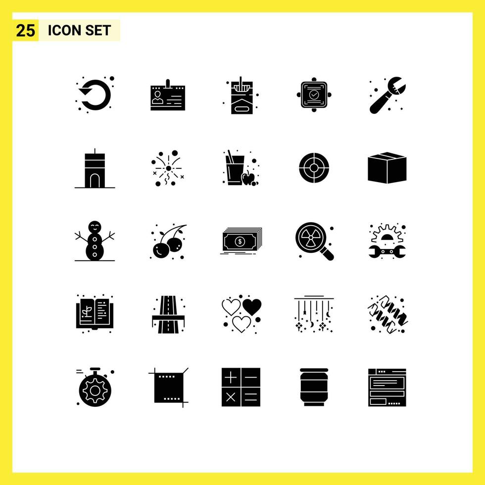 Set of 25 Modern UI Icons Symbols Signs for card ok id hobby smoke Editable Vector Design Elements